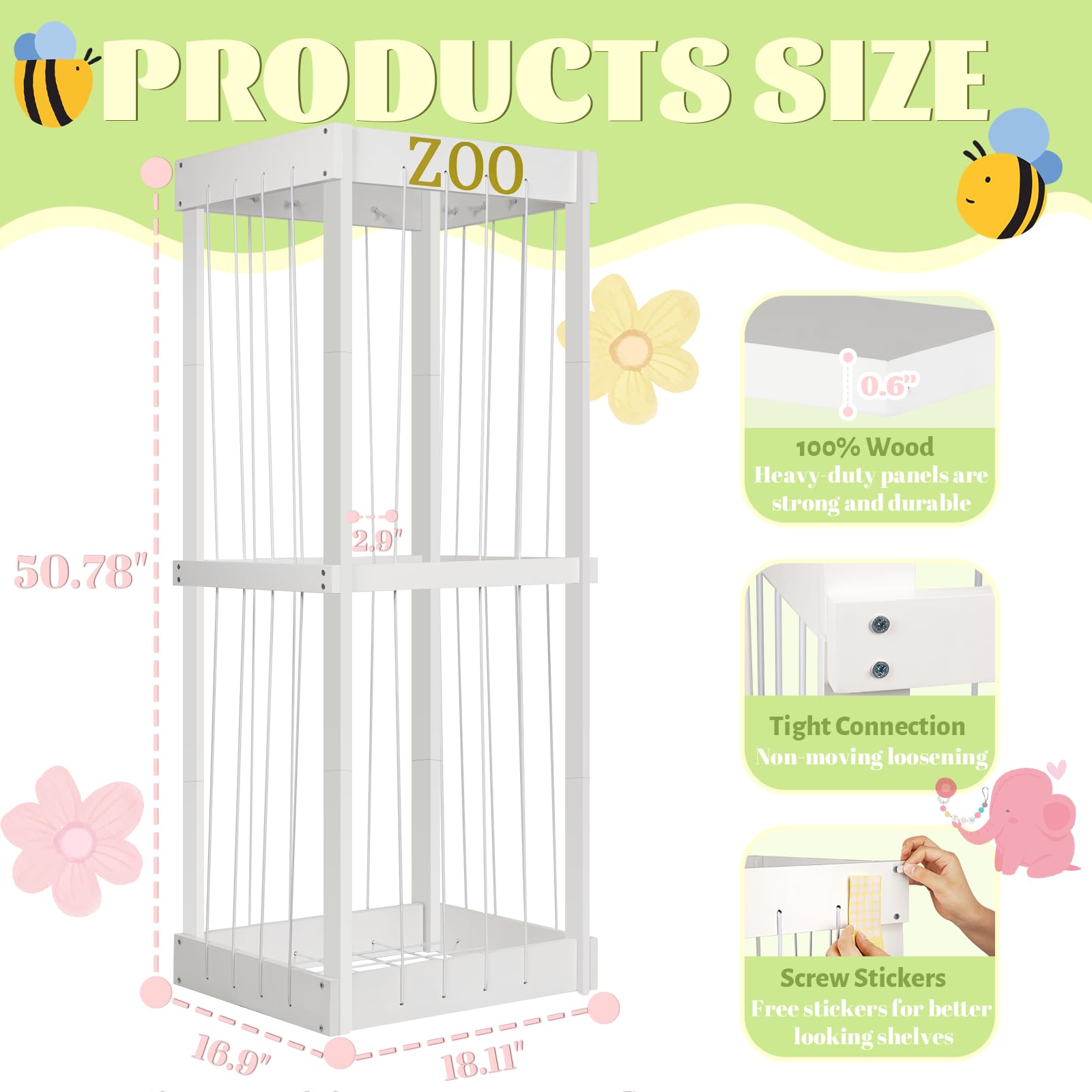 Trycooling stuffed animal zoo wood storage vertical layout saves space.