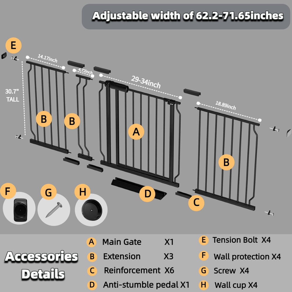 TSAYAWA gate fits wide openings from 25 to 76 inches for versatility