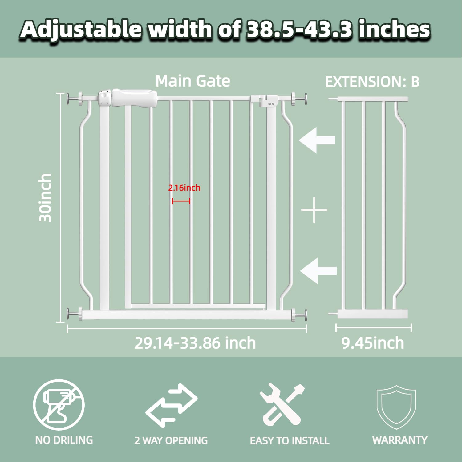 TSAYAWA extra wide gate with door open for easy passage