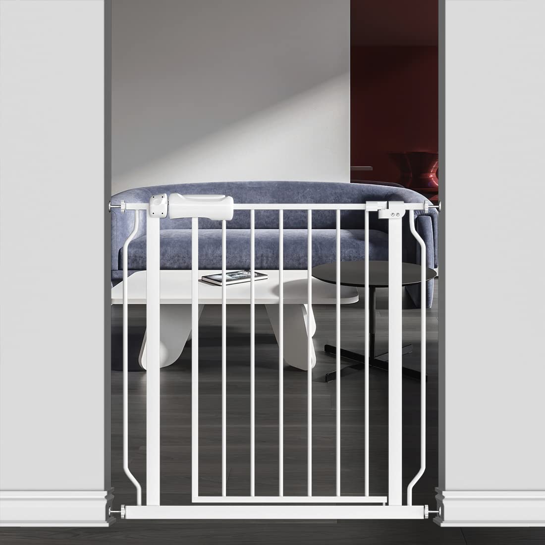 TSAYAWA extra wide gate with wide opening, ideal for strollers and pets.