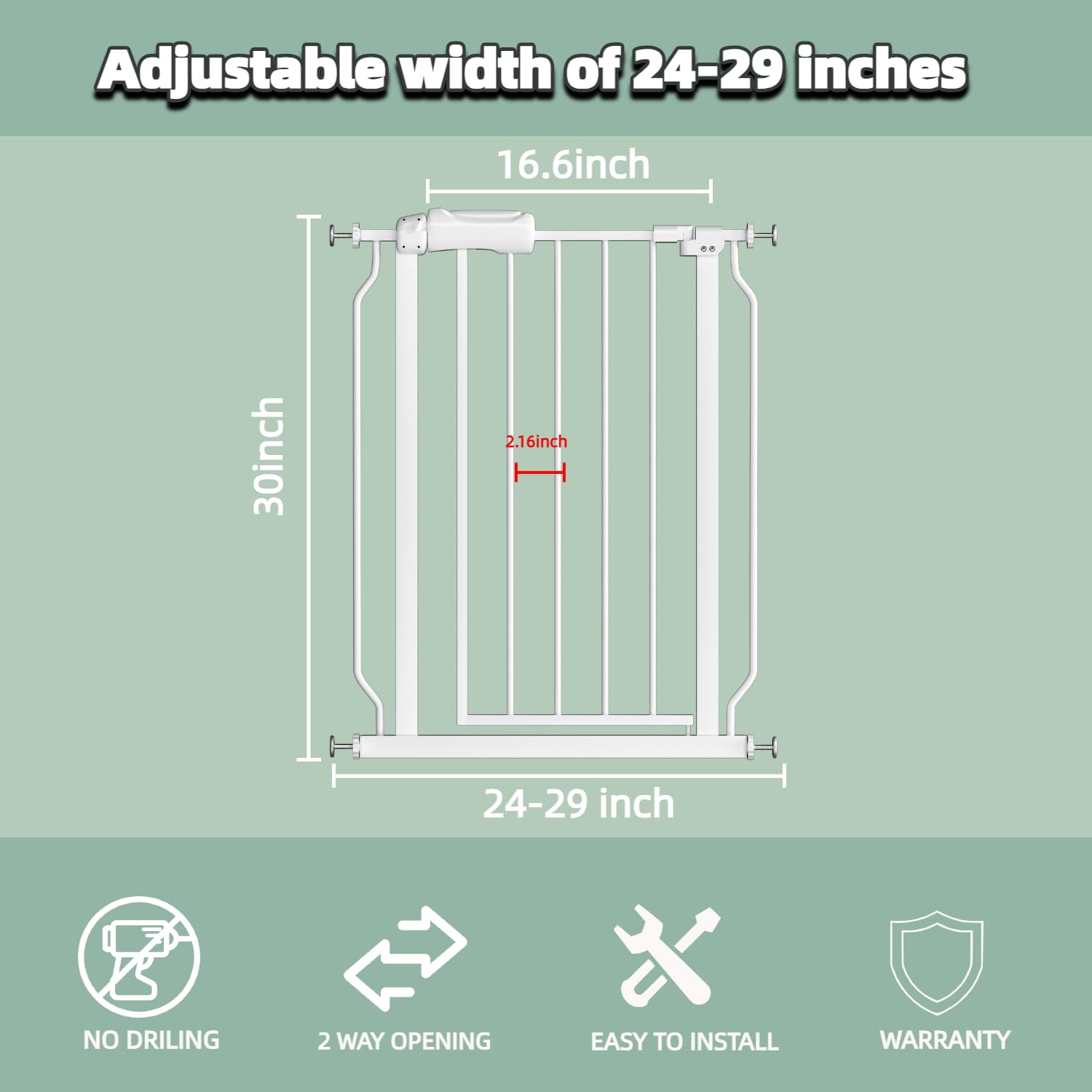 TSAYAWA Narrow Baby Gate adjustable width fits 24 to 71 inches