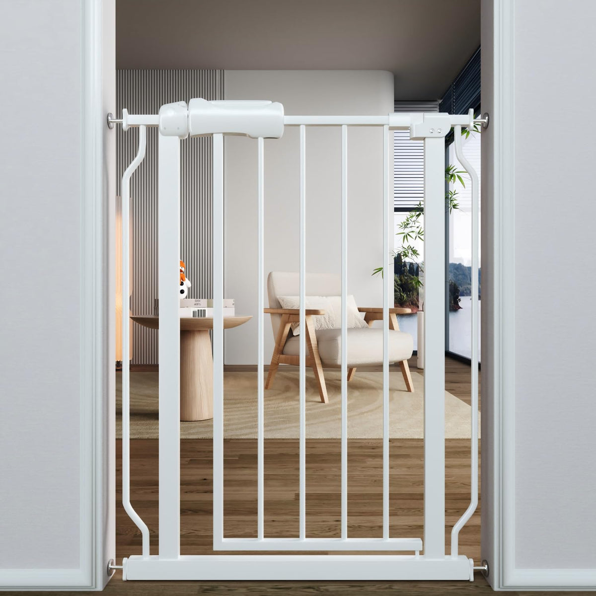 TSAYAWA Narrow Baby Gate front view in white for compact openings