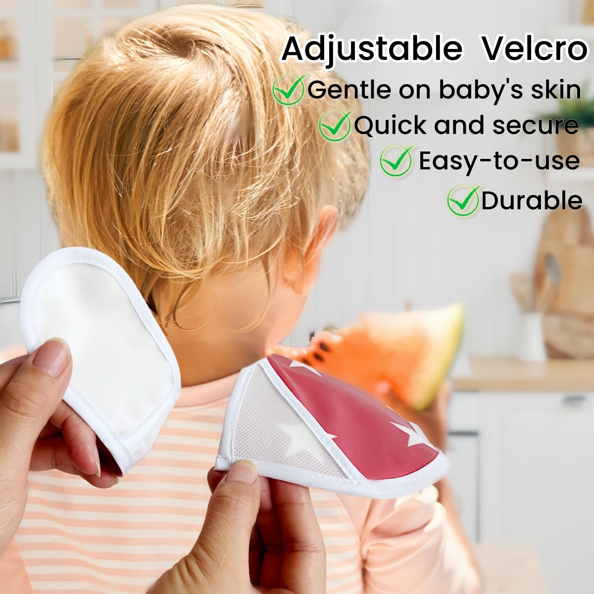 TSD full-coverage bib protects clothes during mealtimes.