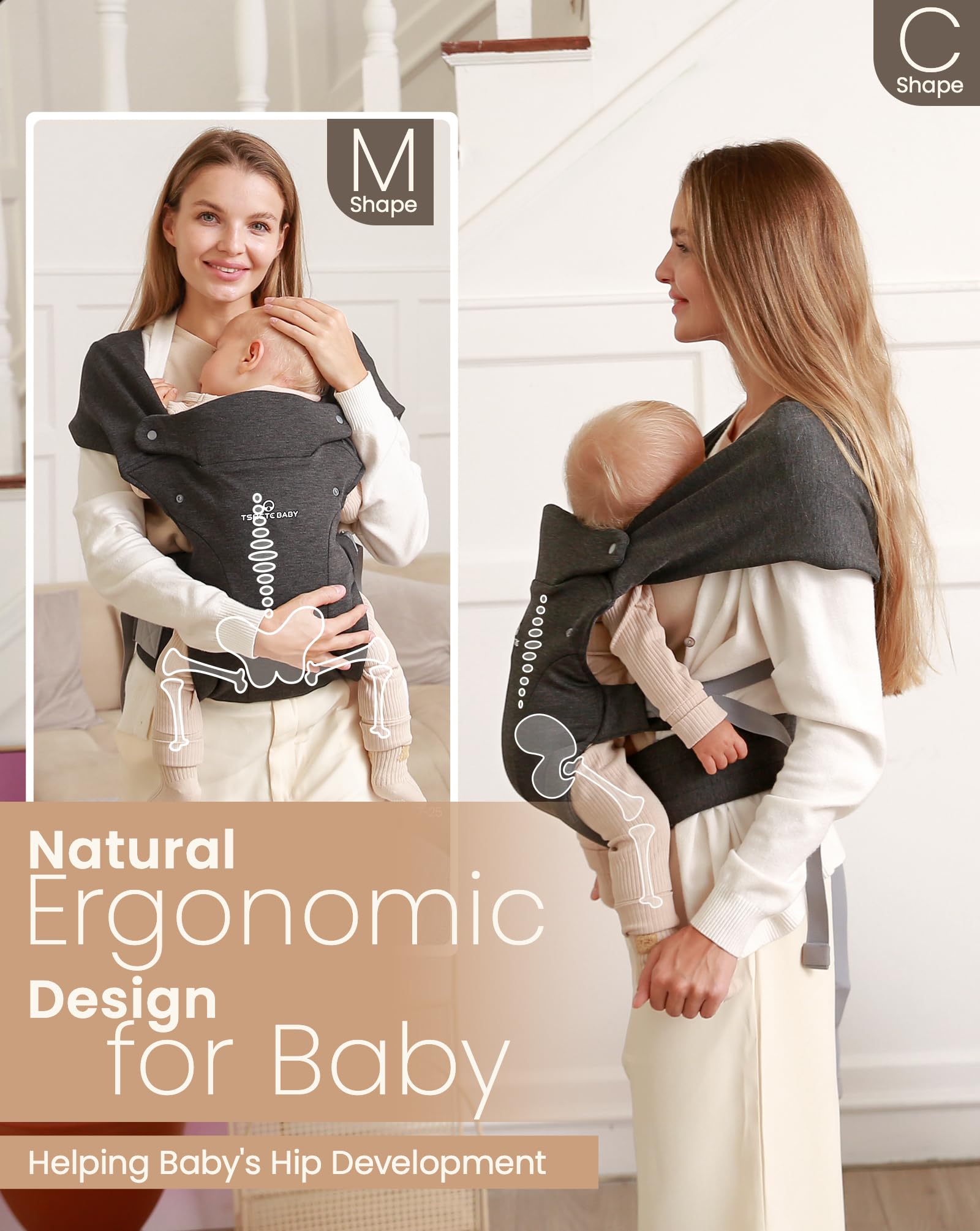 TSRETE Baby Carrier features skin-friendly fabric for gentle baby contact.