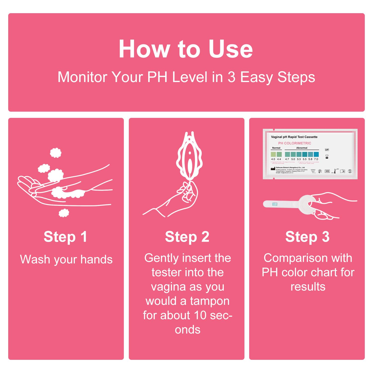 T TESTAHEAD color-chart readout helps quick interpretation of vaginal pH levels.