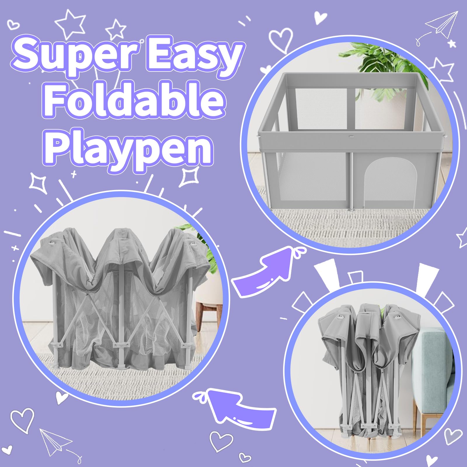 Ttottos foldable playpen open side view showing spacious interior