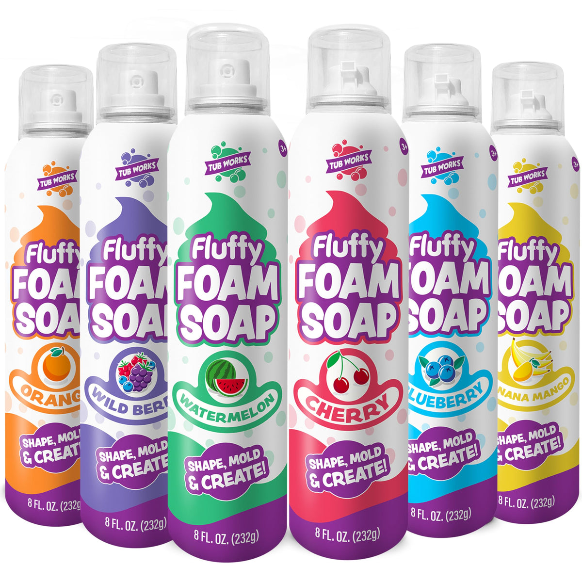 Tub Works fluffy foam soap blueberry color for creative bath art and gentle cleansing