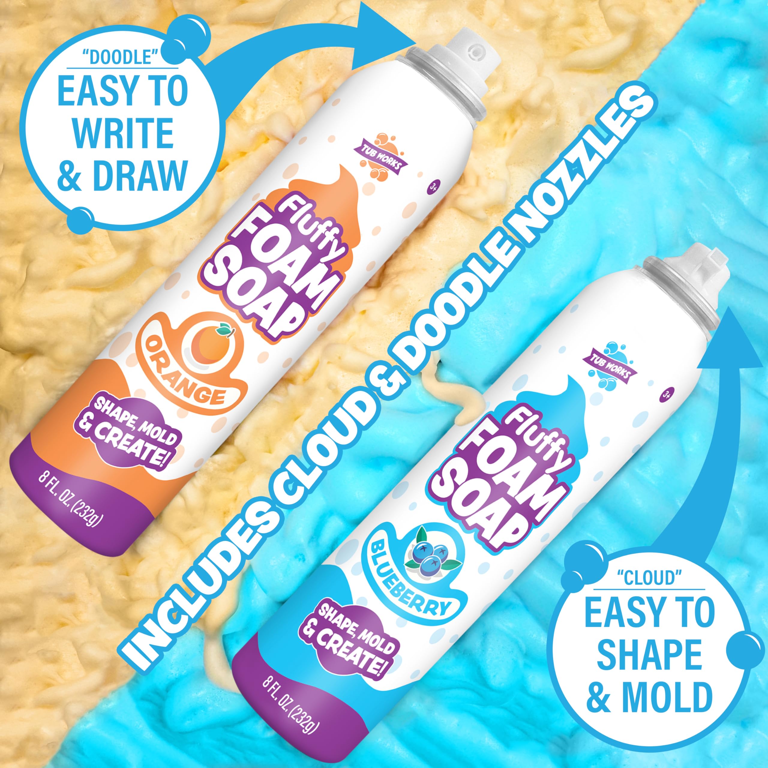 Tub Works fluffy foam soap spray action demonstrates easy nozzle use
