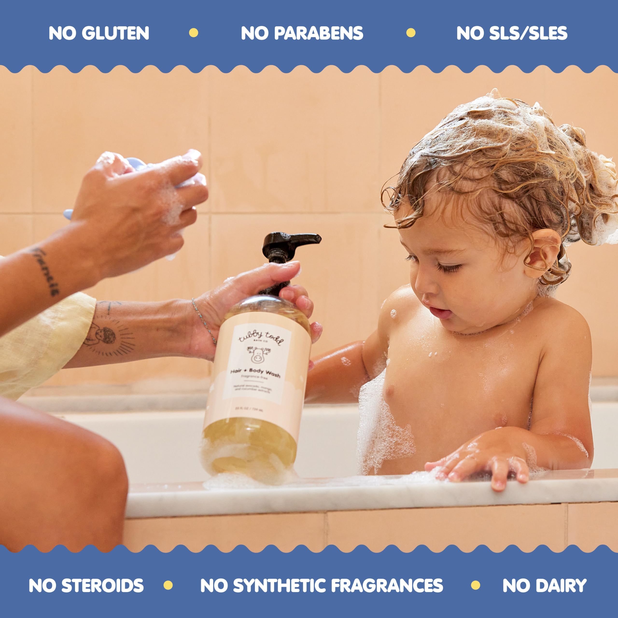 Tubby Todd baby bath scene showing calm routine with lavender scent.