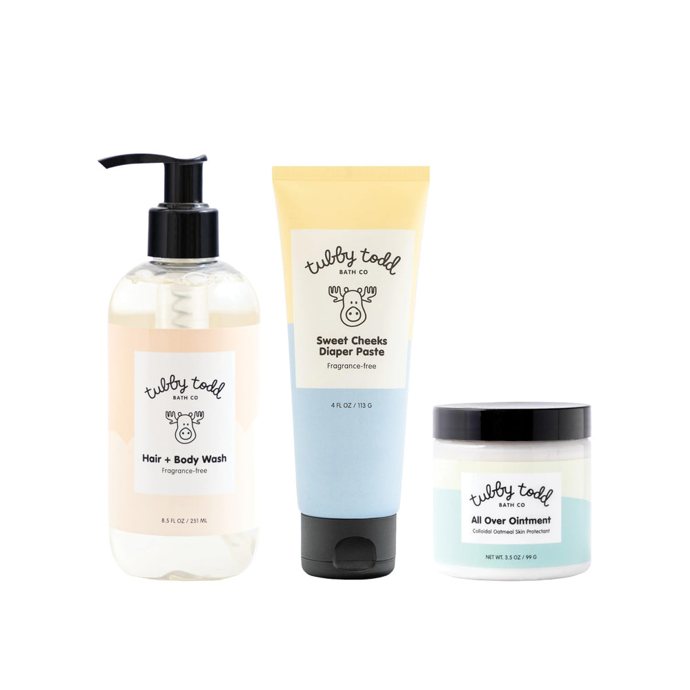 Tubby Todd Hair and Body Wash bottle provides gentle cleansing for delicate skin.