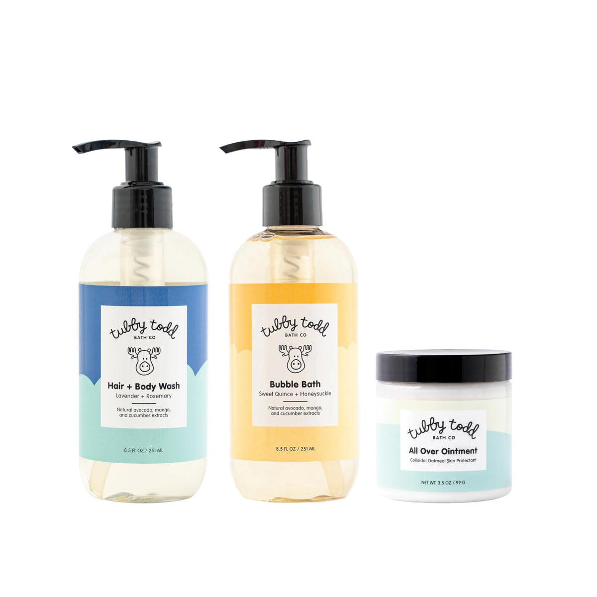 Tubby Todd Essentials Baby Hair and Body Wash bottle for gentle cleansing of delicate skin.