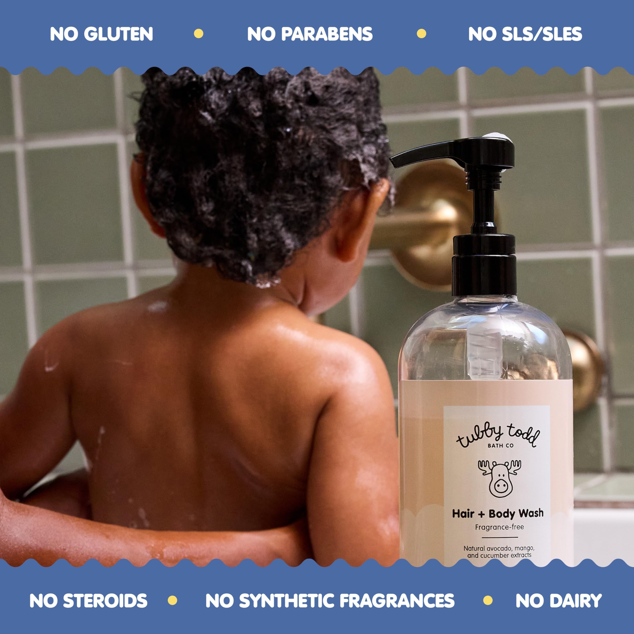 Family-friendly care routine with Tubby Todd products in use.