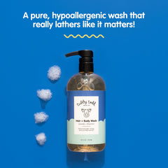 Tubby Todd Hair and Body Wash rich lather close-up shows creamy foam.