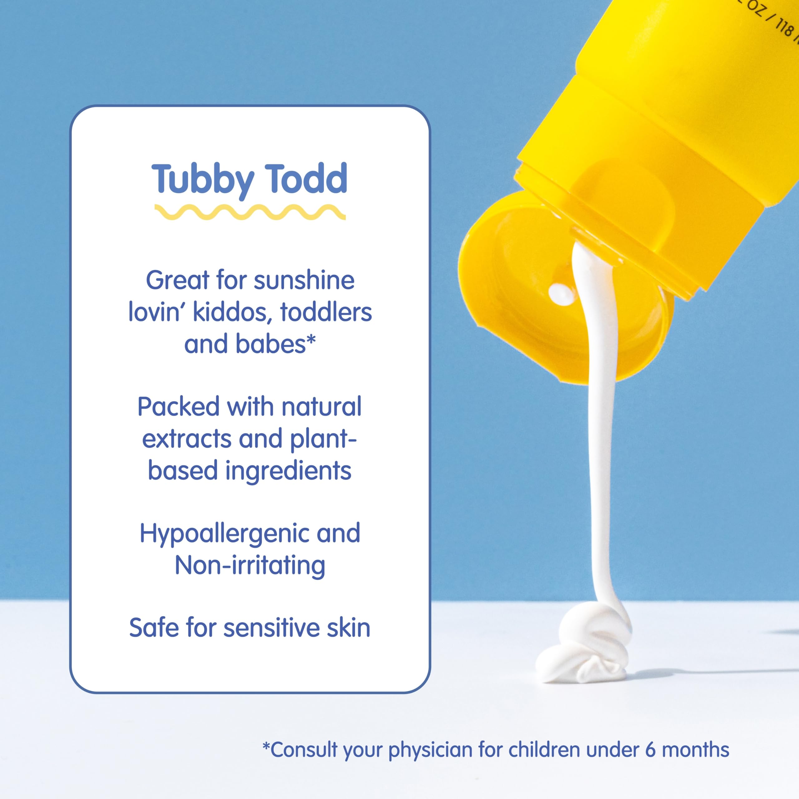 Tubby Todd mineral sunscreen lotion close-up texture shows smooth, non-greasy coverage