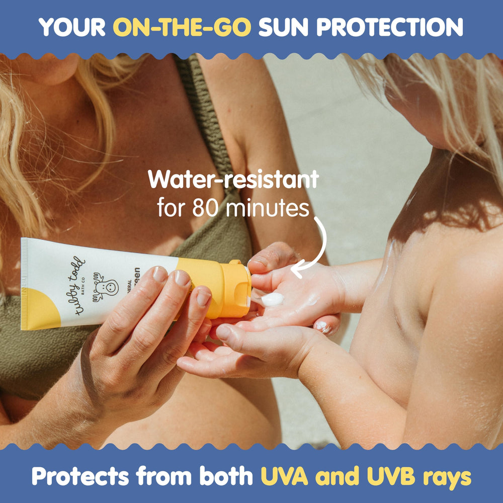 Tubby Todd sunscreen applied on a child’s hand before outdoor activity