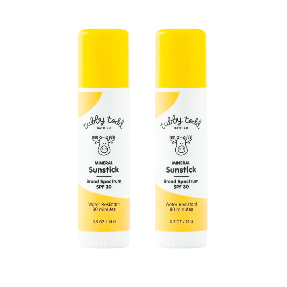 TUBBY TODD Mineral Sunstick on the face shows smooth, mess-free sun protection for kids.