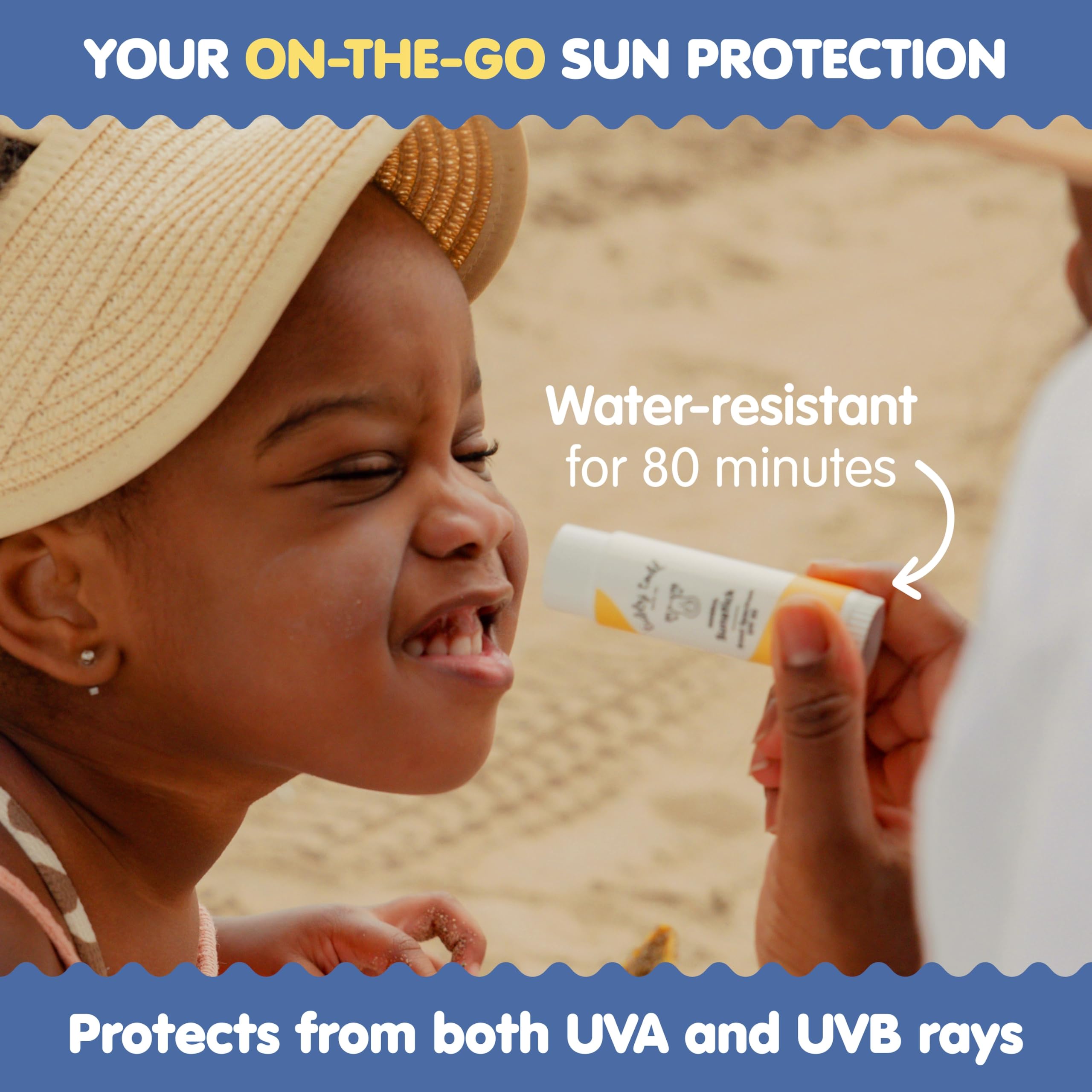 Close-up of the Sunstick glide, ideal for sensitive skin during outdoor play.