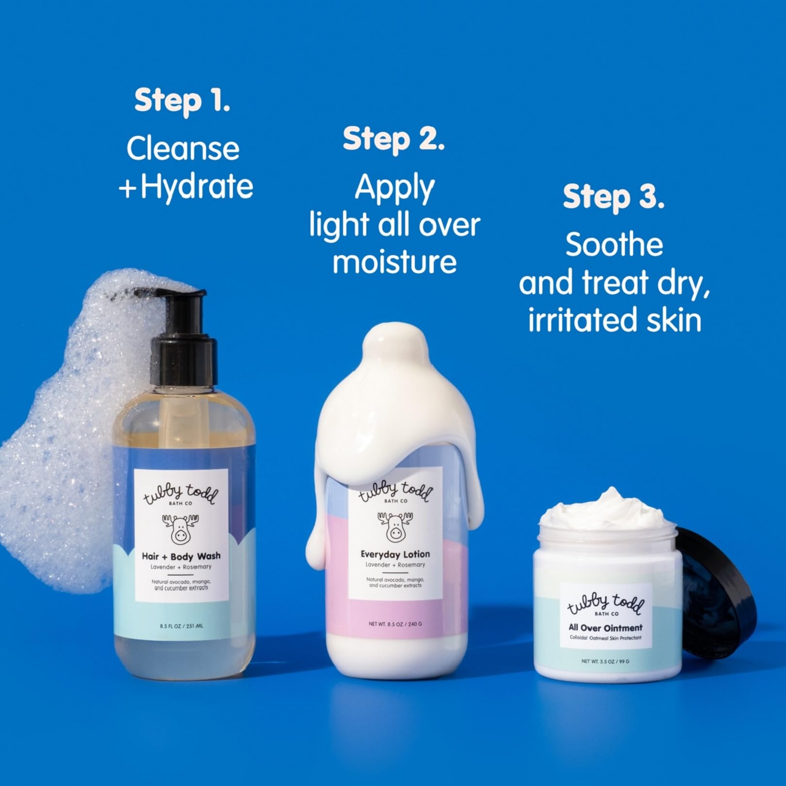 Tubby Todd Regulars Bundle All Over Ointment to seal moisture on dry areas.