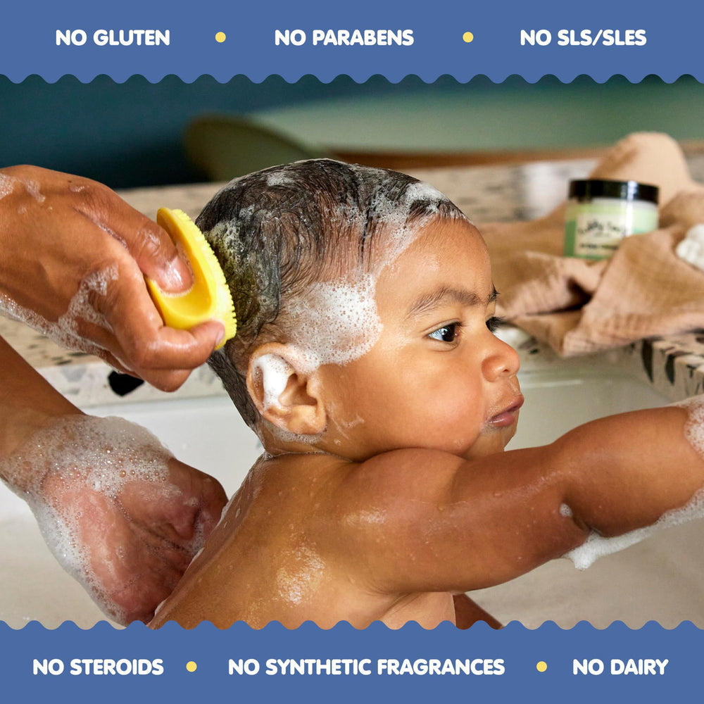 Tubby Todd soft baby skin after use showing moisturized scalp and cheeks