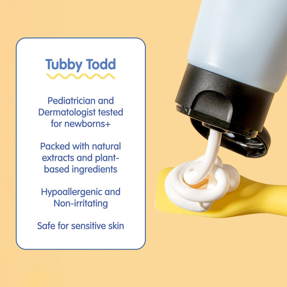 TUBBY TODD Sweet Cheeks texture swirl emphasizes smooth, creamy formula for sensitive skin.