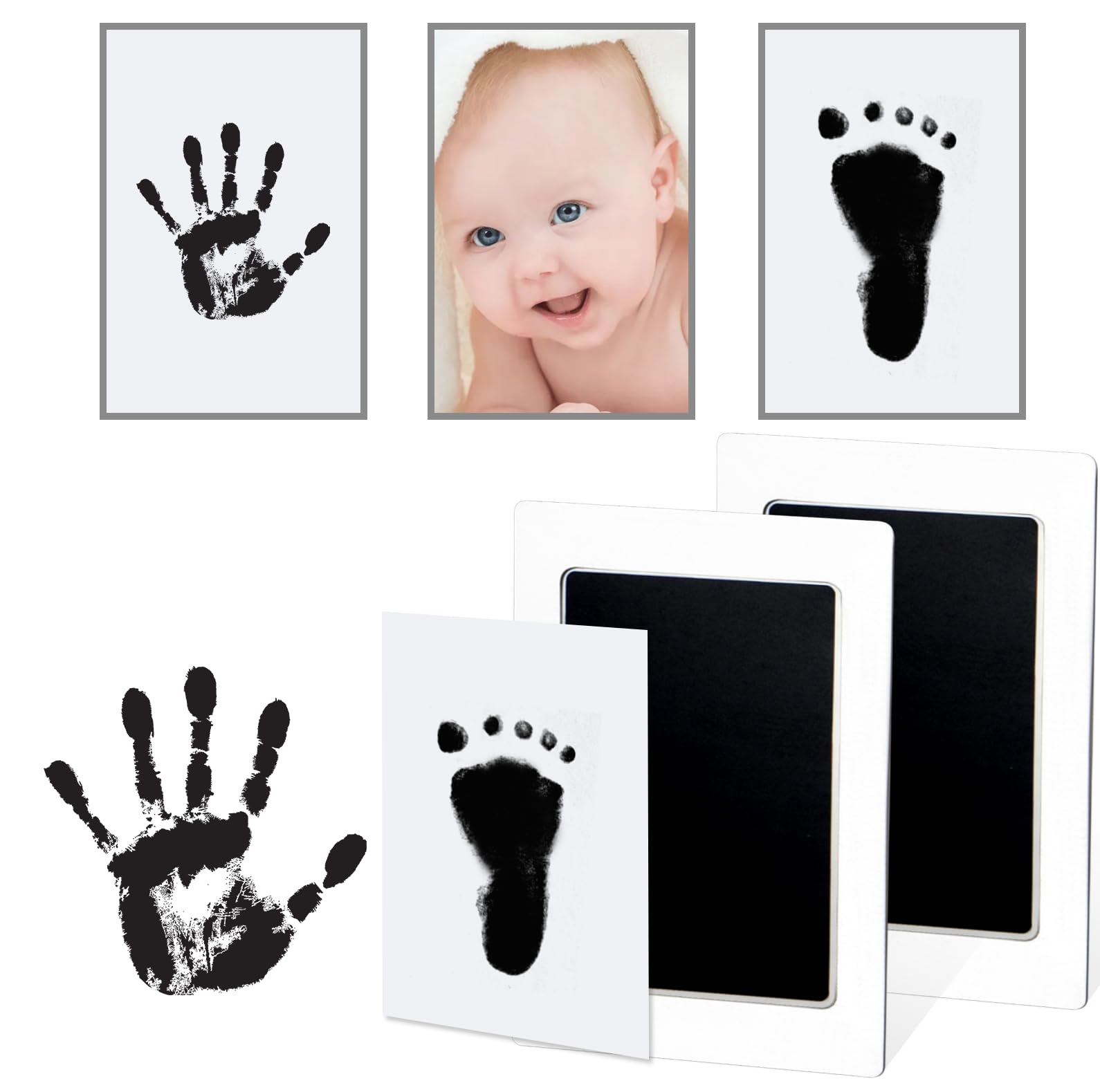 Tubuui Clean Touch ink pad captures a baby handprint with a mess-free imprint.