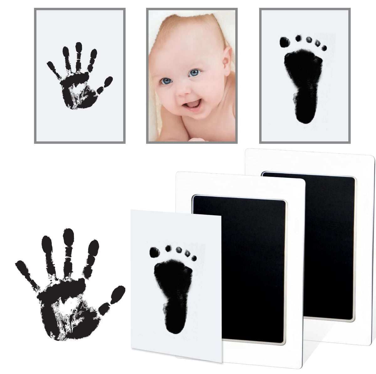 Tubuui Clean Touch ink pad captures a baby handprint with a mess-free imprint.