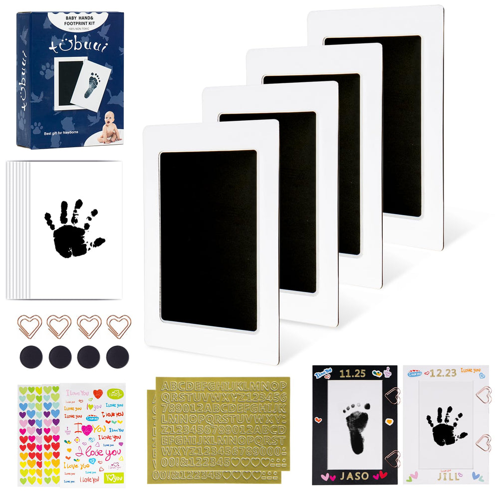 Tubuui inkless handprint kit captures a clear baby hand impression without mess.
