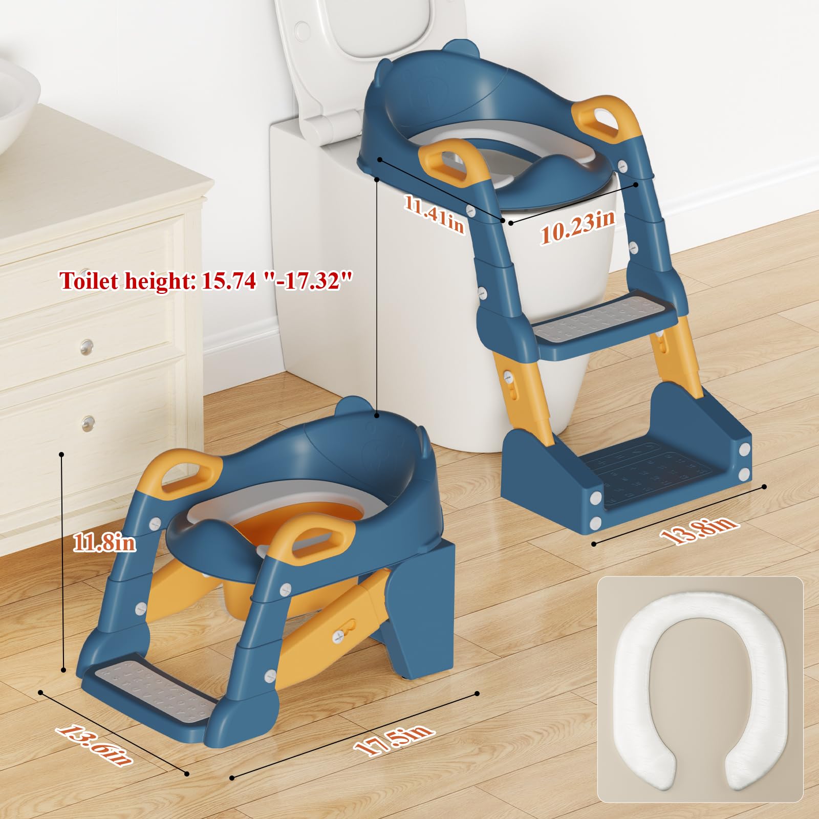 TuckInn potty training seat splash guard extended reduces spills.