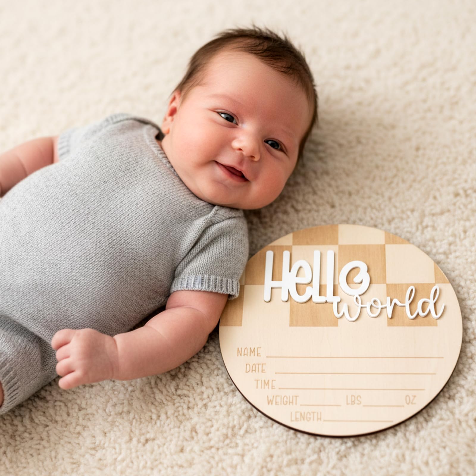 Tucnoeu Baby Announcement Sign birth details displayed with name and dates