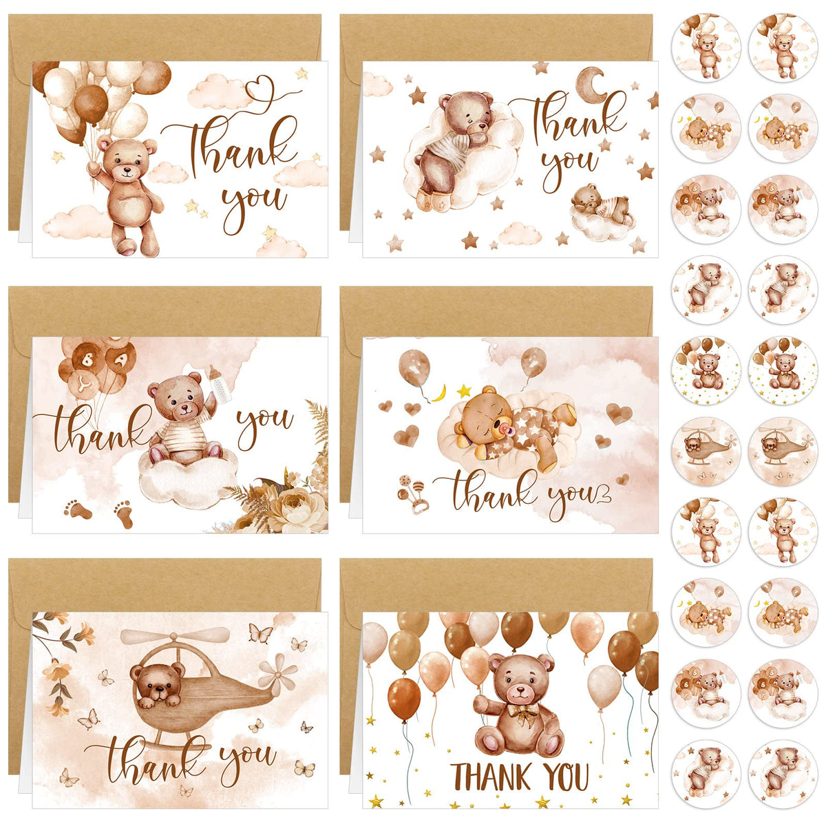 Tudomro bear baby shower cards set with envelopes and stickers for easy party thank-you notes