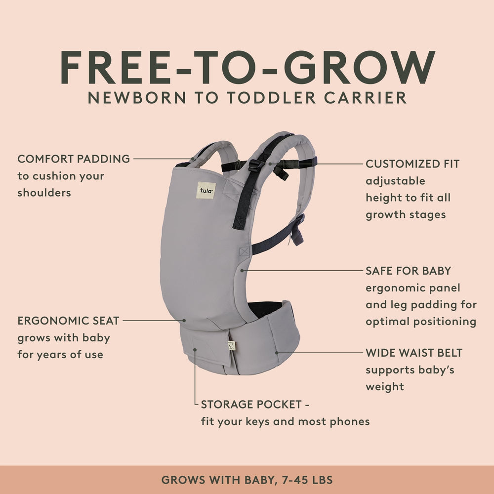 Tula Explore front carry position demonstrates ergonomic hips and spine support