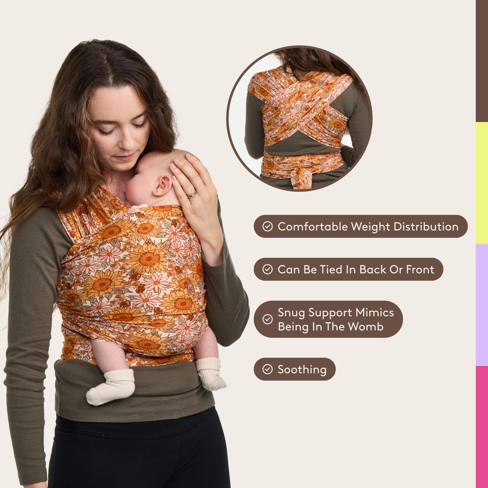 Tula Stretchy Tencel wrap demonstrates ergonomic infant support for everyday carry.