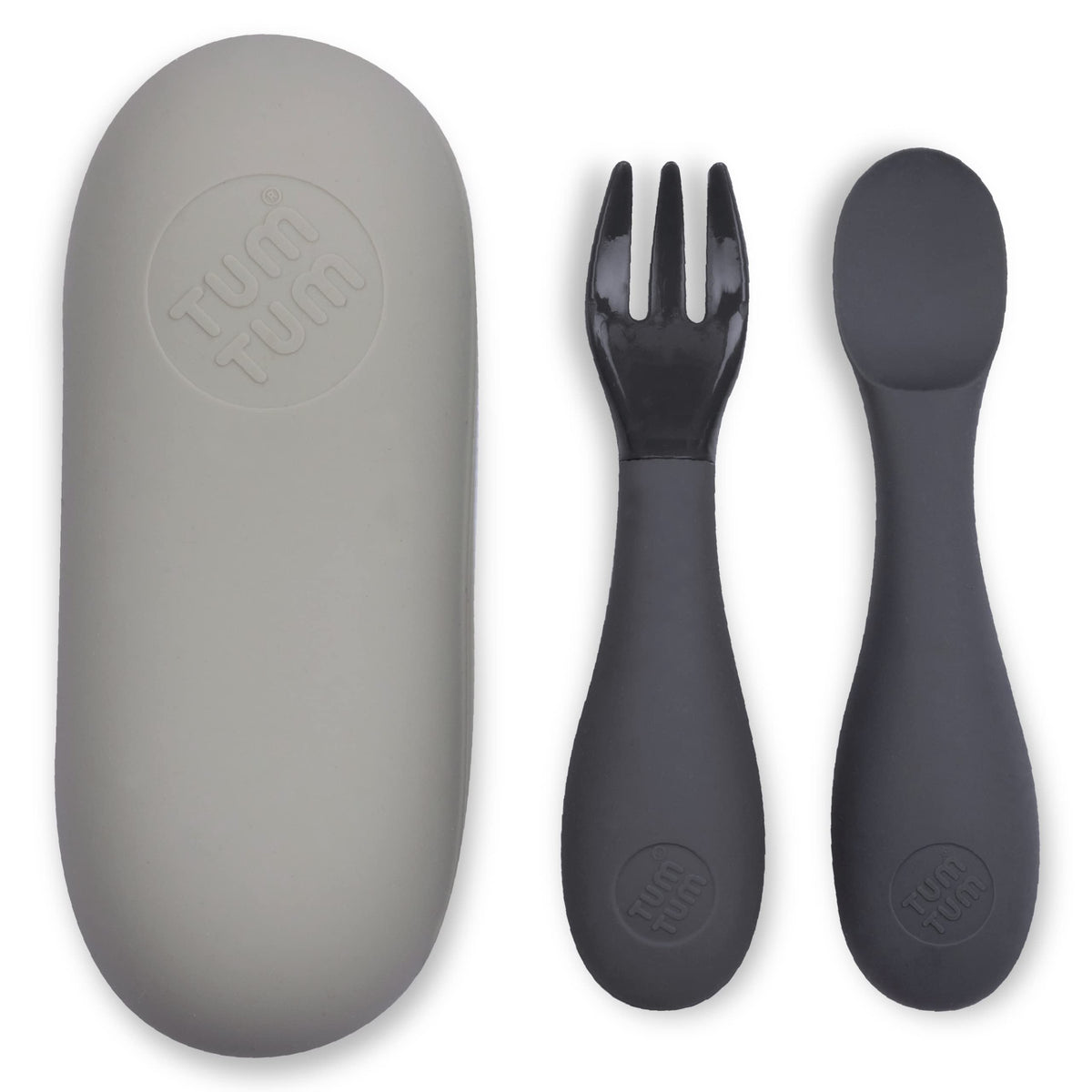 TUM TUM baby cutlery set with case, spoon and fork for easy self-feeding.