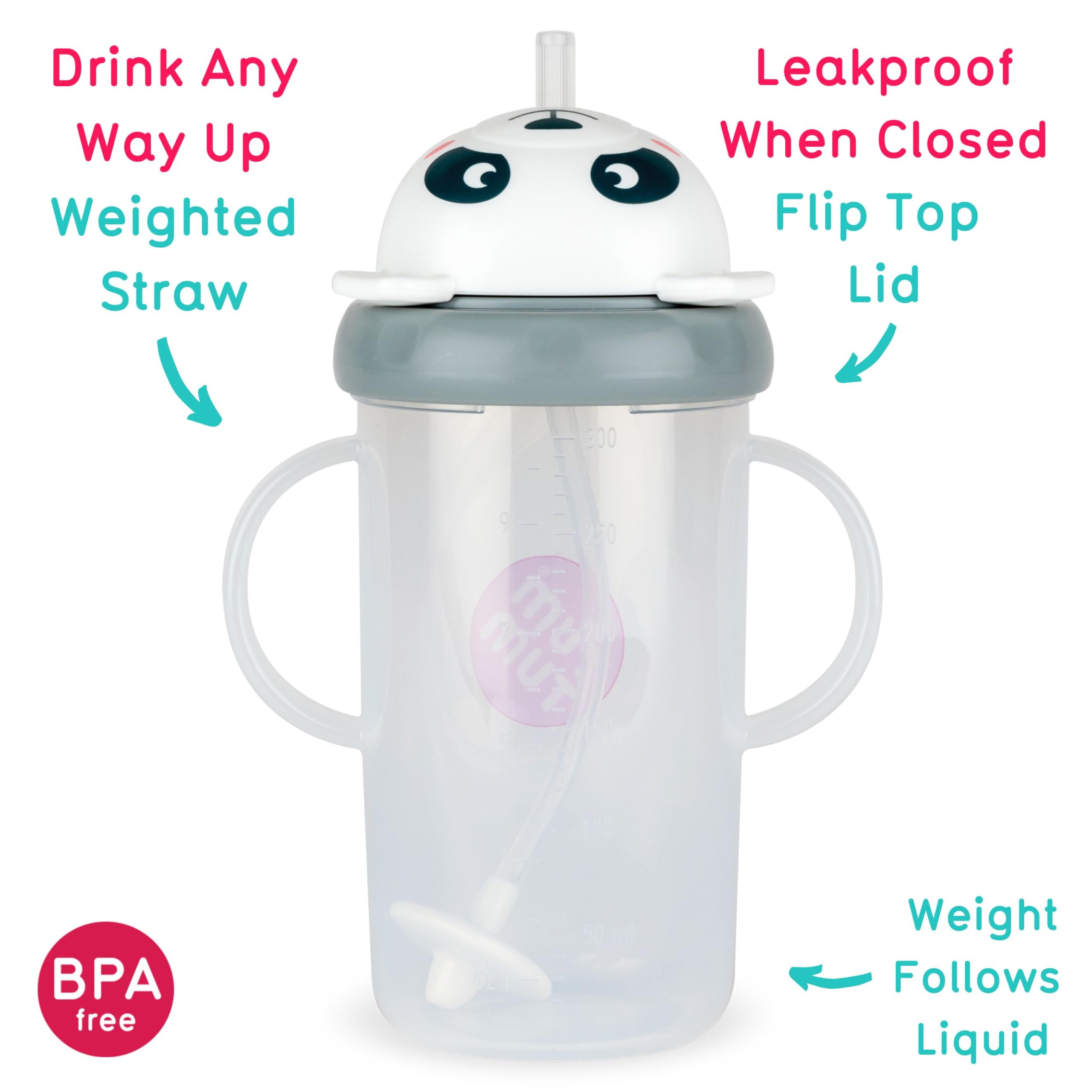 TUM TUM Tippy Up weighted straw emphasizing liquid-following design.