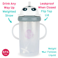 TUM TUM Tippy Up weighted straw emphasizing liquid-following design.