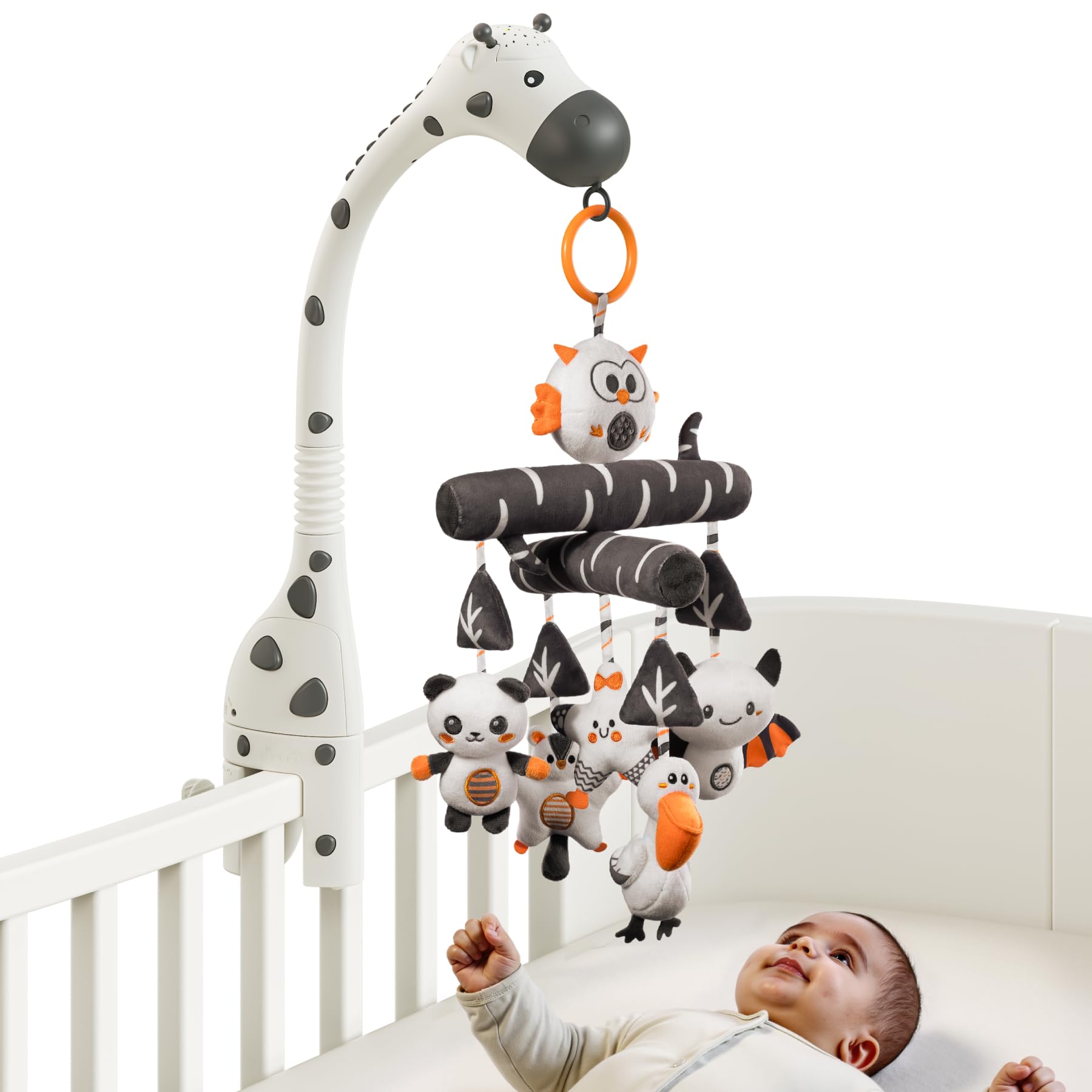 TUMAMA KIDS crib mobile with music and star projector for soothing sleep.