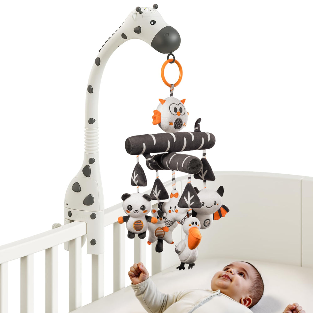 TUMAMA KIDS crib mobile with music and star projector for soothing sleep.