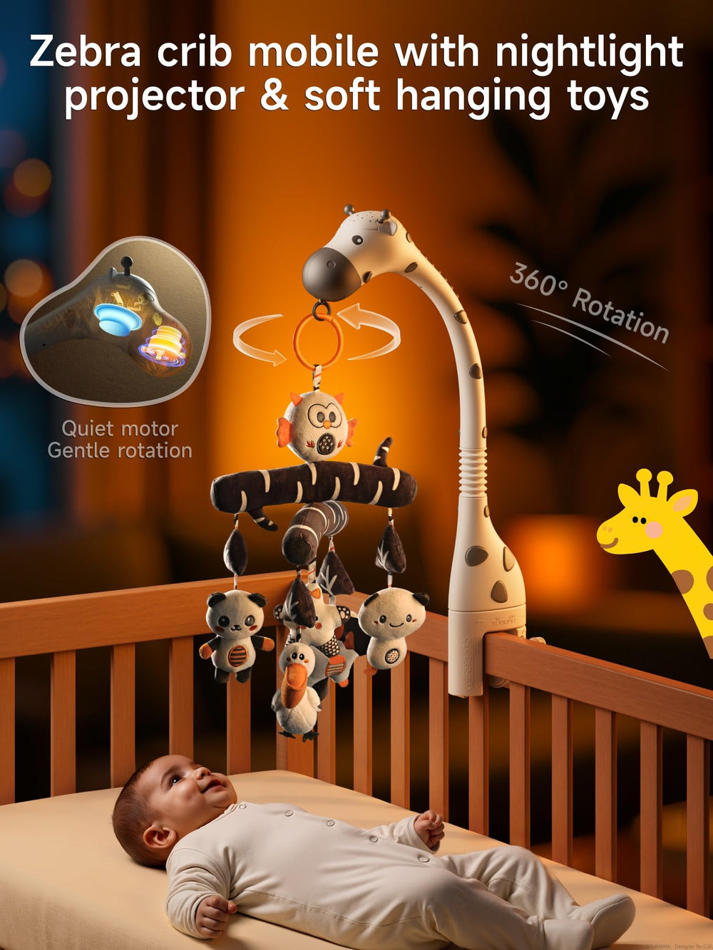 TUMAMA KIDS crib mobile remote control adjusts volume, lights, and rotation.