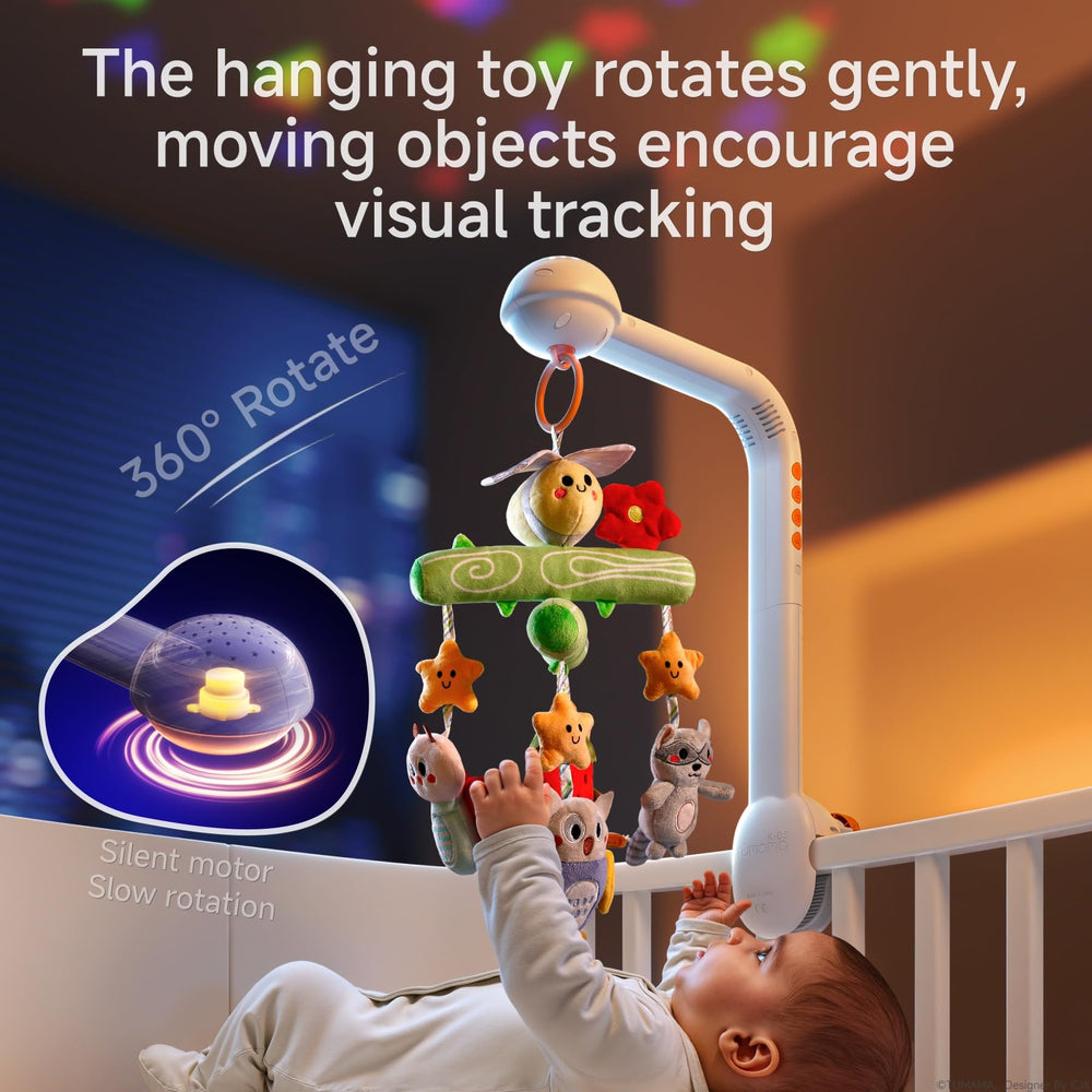 Tumama Kids 360-rotation mobile offers gentle motion that holds baby’s attention.