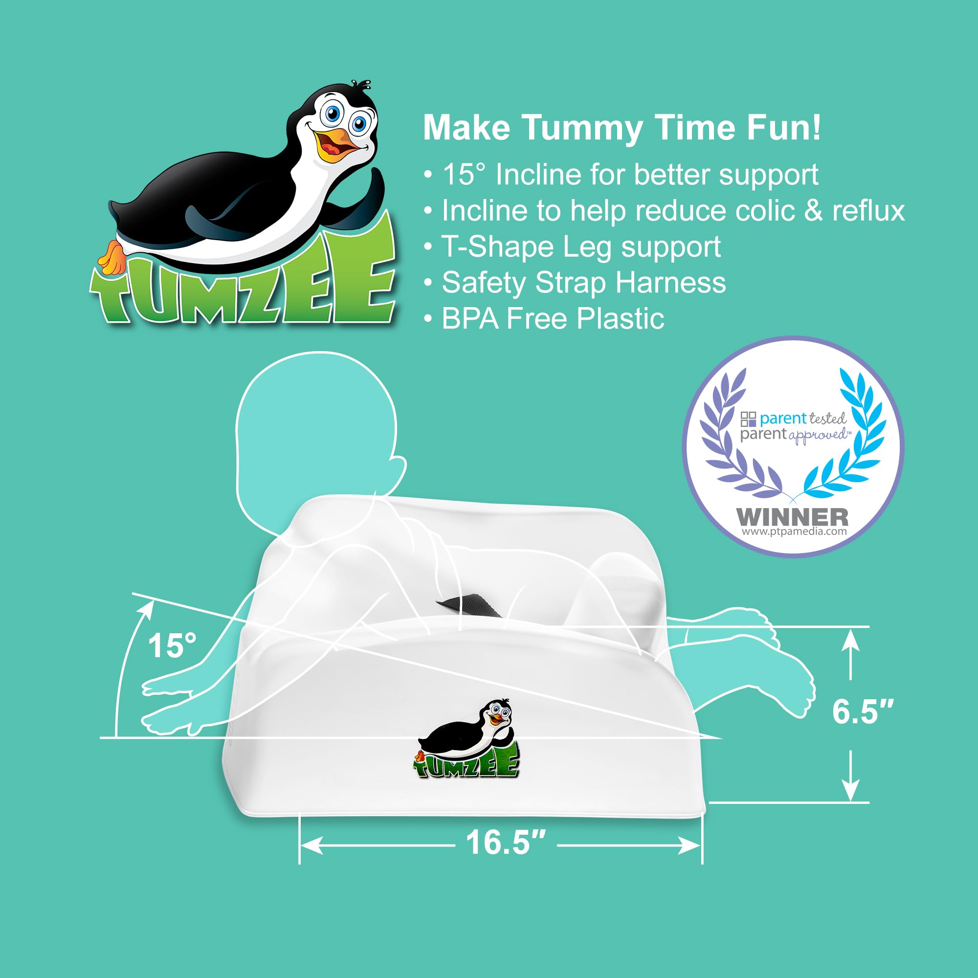 Tumzee Tummy Time Incline Tool enhances eye contact during tummy time.