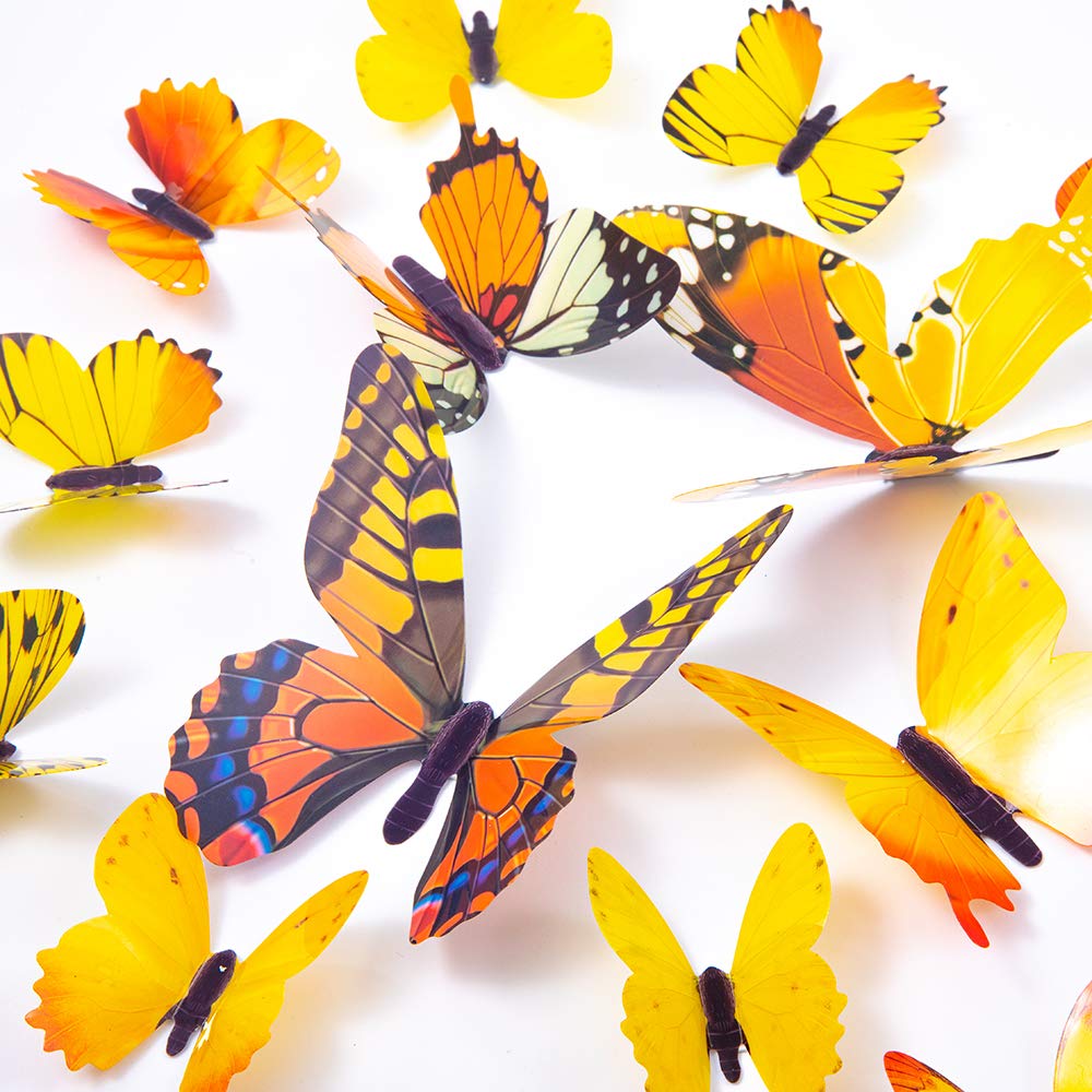 tuosiwei butterfly wall decal yellow, 3d butterflies for playful bedroom decor and easy removal