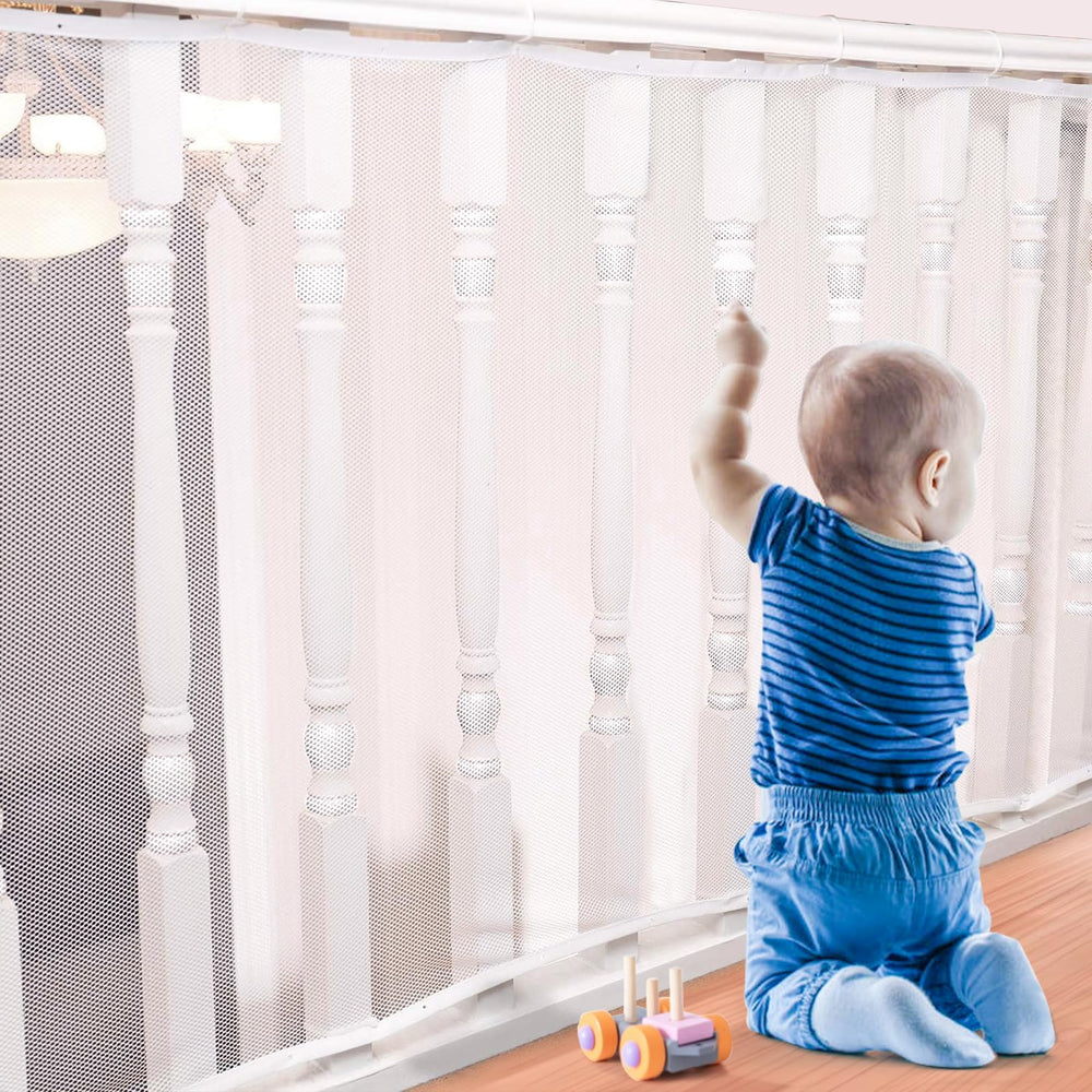 Tupi Banister Guard 10ft x 3ft white mesh protects stairs and balconies.