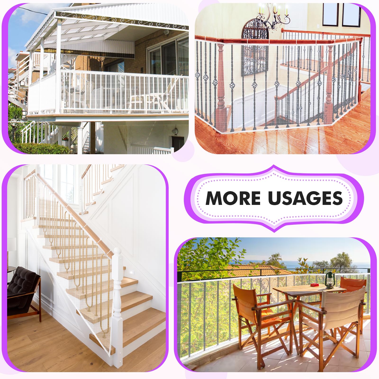 Tupi Banister Guard ventilated design keeps spaces airy while children and pets play.