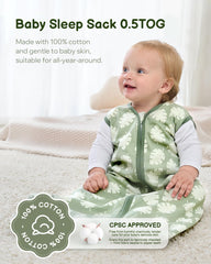 Turmewu sleep sack leaf green zipper close-up highlights easy diaper changes