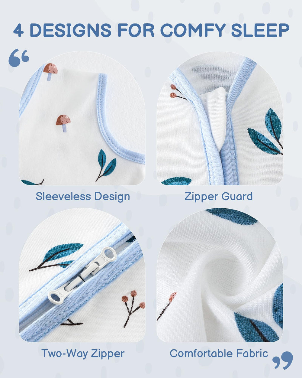 TURMEWU sleep sack soft collar details reduce irritation for delicate skin.