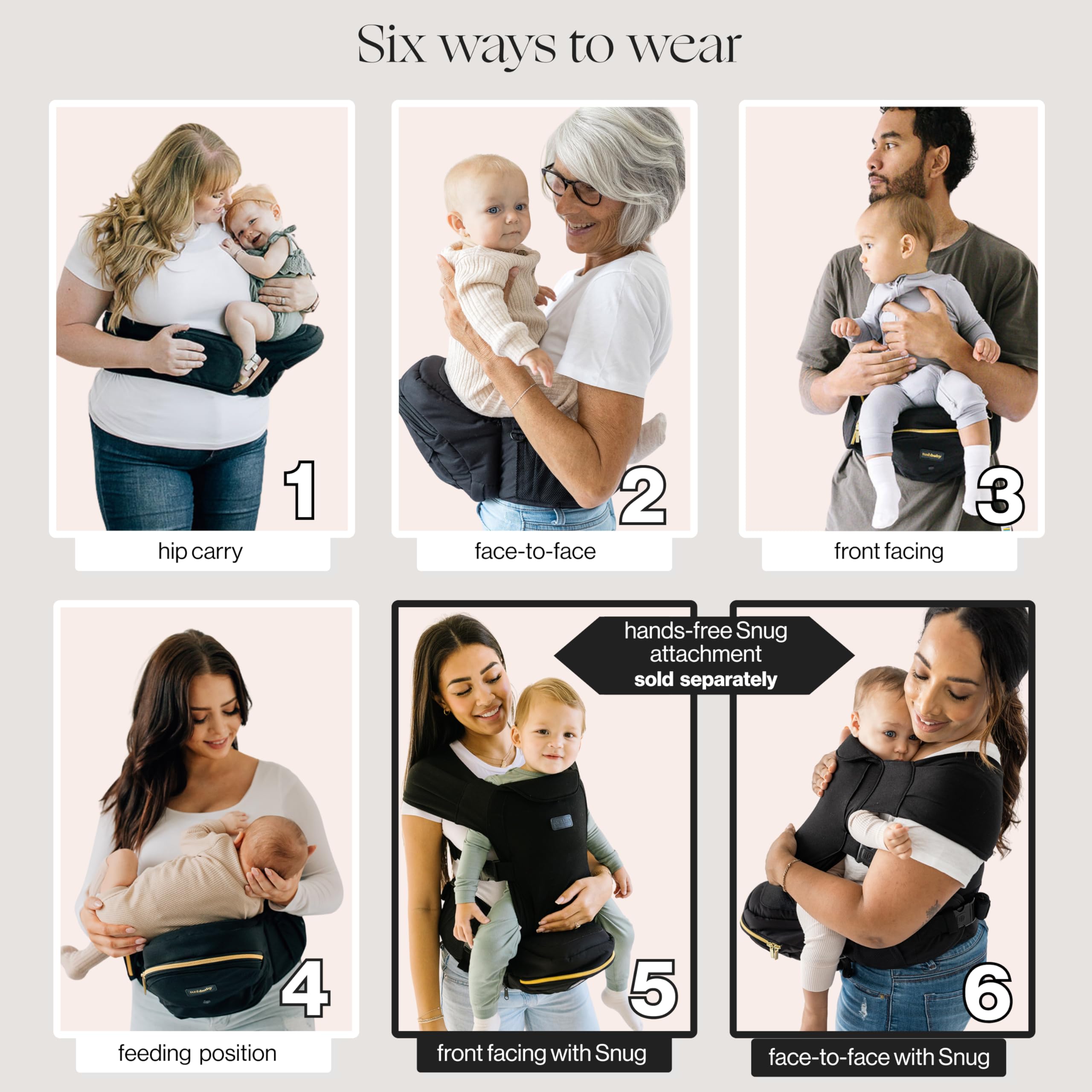 TushBaby safety buckles provide secure quick-release support