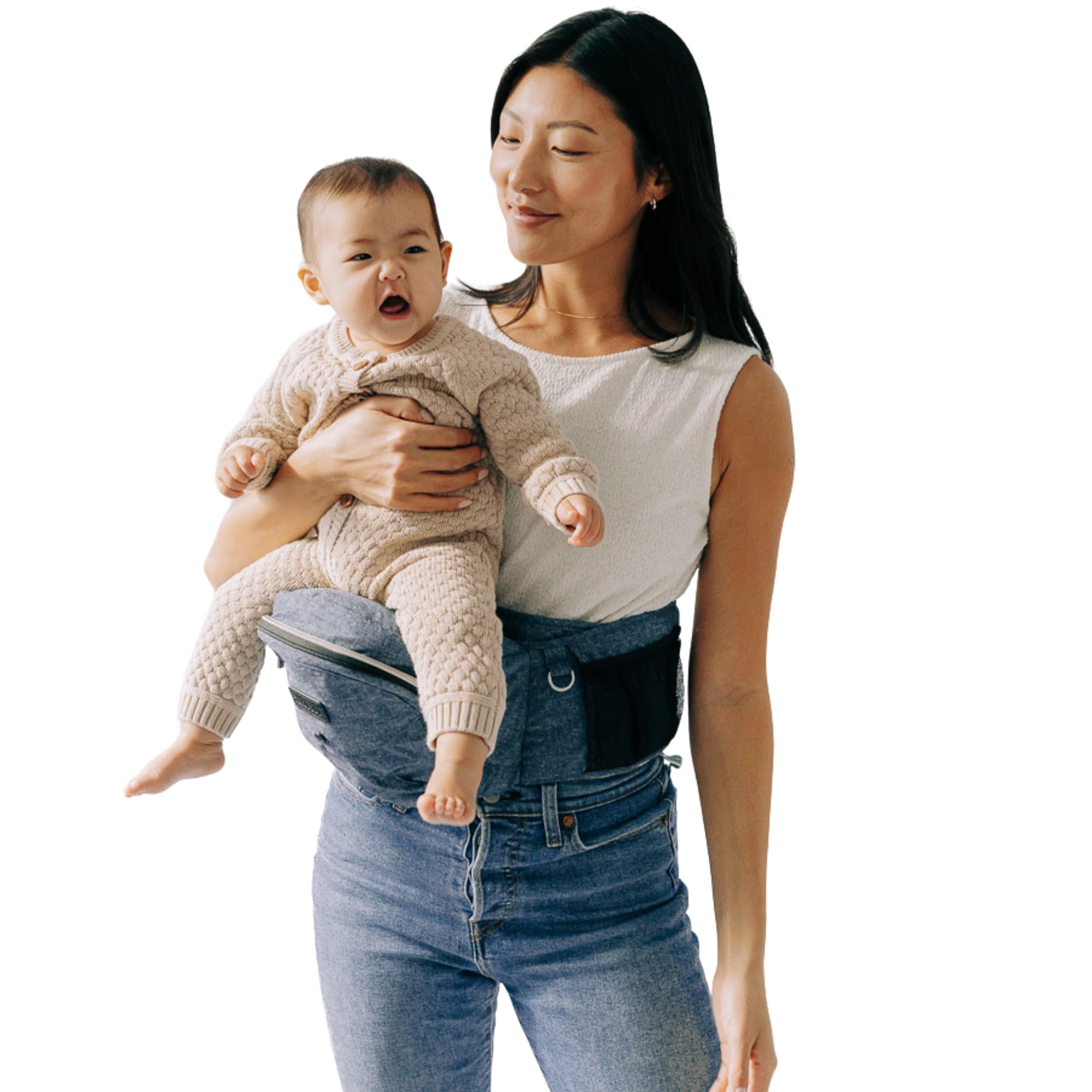 TushBaby carrier front-facing position for toddlers with comfortable weight distribution
