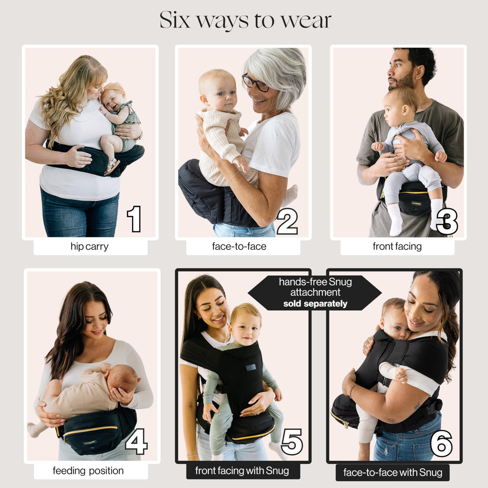 Pocket layout on TushBaby reveals convenient storage for essentials.