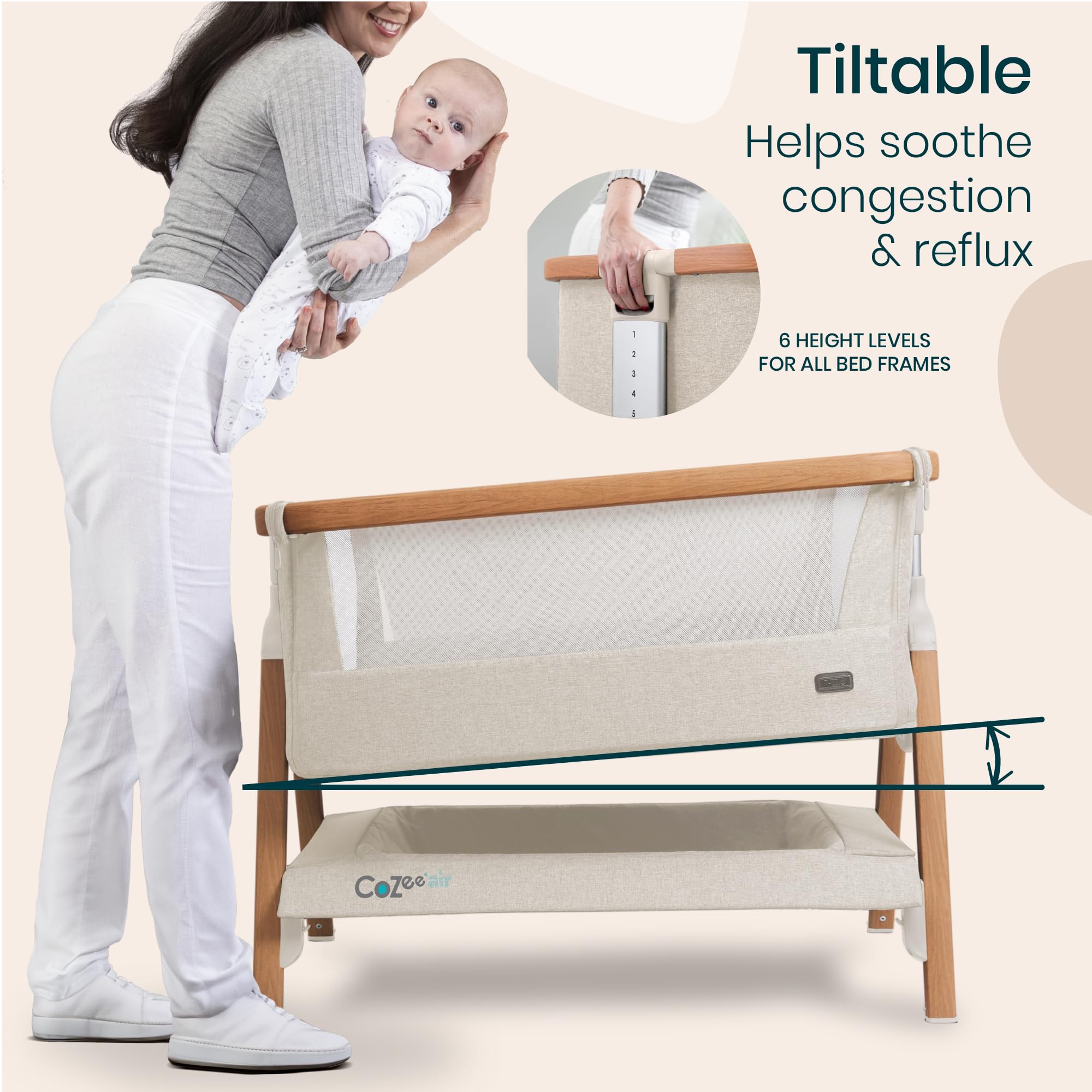 Tutti Bambini CoZee Air lockable rocking bars for gentle soothing.