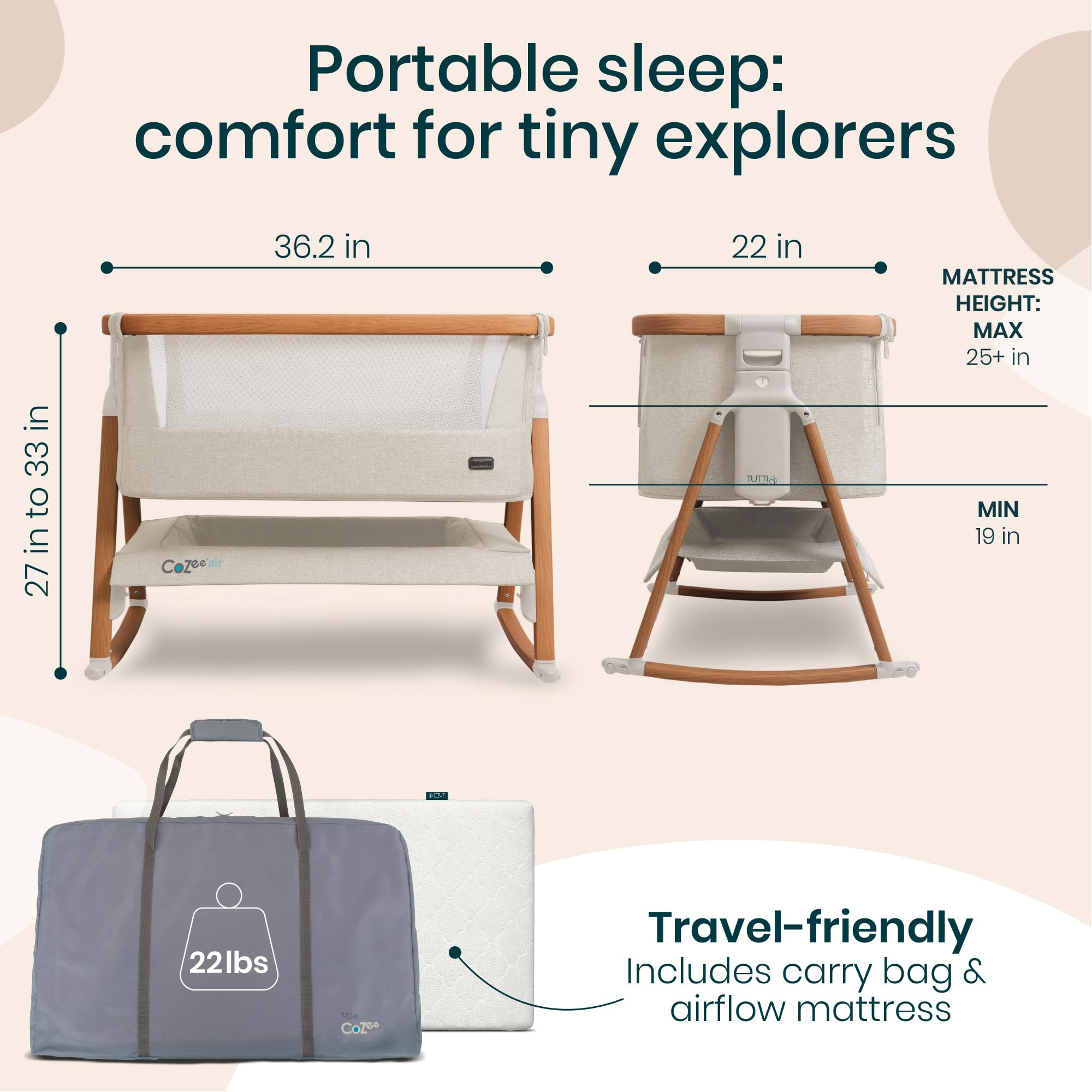 Tutti Bambini CoZee Air travel bag for compact sleep space.